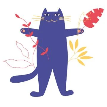 Cute flat cat. Cartoon vector illustration isolated on white background. Good Stock Illustration