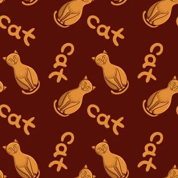 Cute flat cats vector seamless pattern with animals and inscription Illustrazione stock