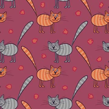 Cute flat cats. Vector seamless pattern with animals Illustrazione stock
