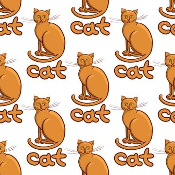 Cute flat cats vector seamless pattern with animals and inscription Illustrazione stock