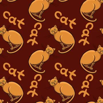Cute flat cats vector seamless pattern with animals and inscription イラスト素材