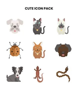 Cute Flat Collection Icons Pack Stock Illustration