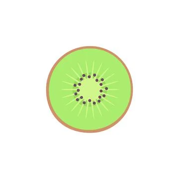 Cute flat design green kiwi fruit cross section slice with seeds Stock Illustration
