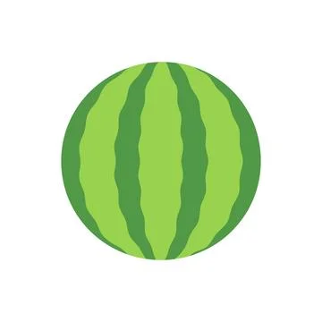 Cute flat design green striped watermelon fruit icon isolated on white back.. Stock Illustration