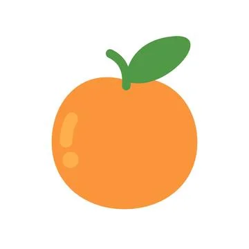 Cute flat design orange citrus fruit icon with green leaf isolated on white.. Stock Illustration