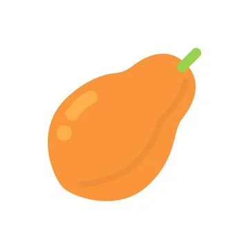 Cute flat design orange papaya fruit icon with green stem isolated on white.. Stock Illustration