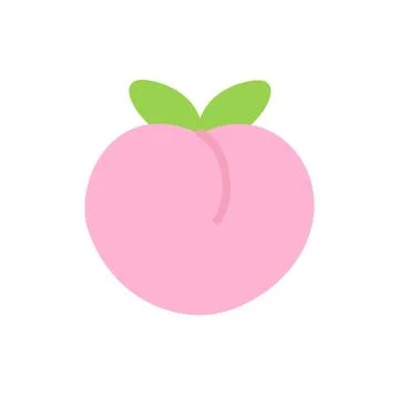 Cute flat design pink peach fruit icon with green leaf isolated on white ba.. Stock Illustration