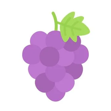 Cute flat design purple grape bunch fruit icon with green leaf isolated on .. Stock Illustration