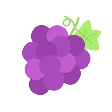 Cute flat design purple grape bunch with green vine leaf Illustrazione stock