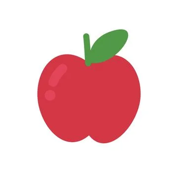 Cute flat design red apple fruit icon with green leaf isolated on white bac.. Stock Illustration