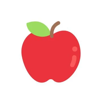 Cute flat design red apple fruit with green leaf and stem Illustrazione stock