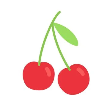 Cute flat design red cherry pair with green stem and leaf Illustrazione stock