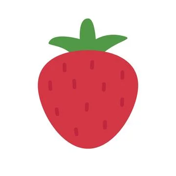 Cute flat design red strawberry fruit icon isolated on white background Stock Illustration