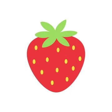 Cute flat design red strawberry fruit with green leaves Stock Illustration