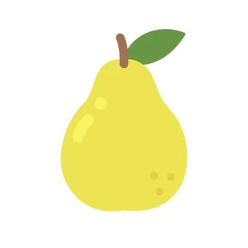 Cute flat design yellow pear fruit with green leaf and stem Illustrazione stock