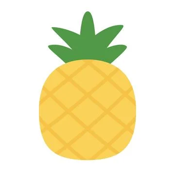 Cute flat design yellow pineapple fruit icon isolated on white background Illustrazione stock