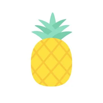 Cute flat design yellow pineapple with green leaves Stock Illustration