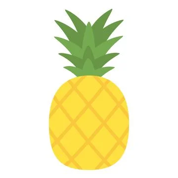 Cute flat design yellow pineapple fruit with green leaves Stock Illustration