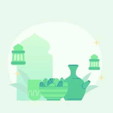 Cute flat illustration eid mubarak greeting. flat illustration about fastin.. Stock Illustration
