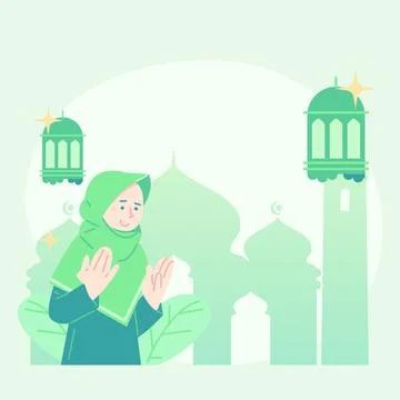 Cute flat illustration eid mubarak greeting. flat illustration about fastin.. Stock Illustration