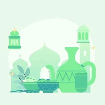 Cute flat illustration eid mubarak greeting. flat illustration about fastin.. Stock Illustration