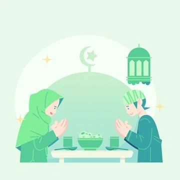 Cute flat illustration eid mubarak greeting. flat illustration about fastin.. Stock Illustration