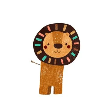 Cute Flat Lion Illustration Stock Illustration