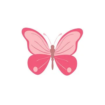 Cute Flat Pink Butterfly Vector Illustration Icon Isolated on White 스톡 일러스트