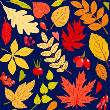 Cute flat seamless pattern with autumn leaves Stock Illustration