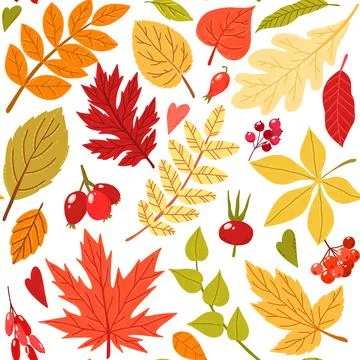 Cute flat seamless pattern with autumn leaves Stock Illustration