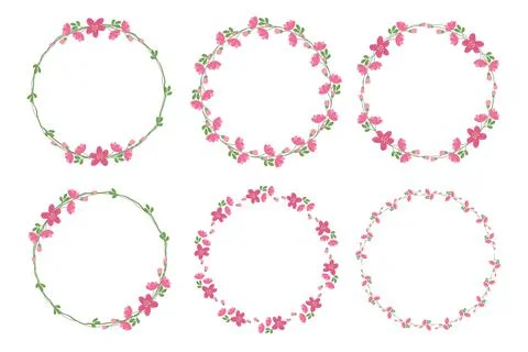 Cute flat style minimal pink flower wreath frame collection  Stock Illustration