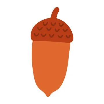 Cute flat vector acorn illustration with textured brown cap. Simple autumn nut Stock Illustration