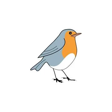Cute Flat Vector European Robin Bird Cartoon Illustration Isolated Ilustración de archivo
