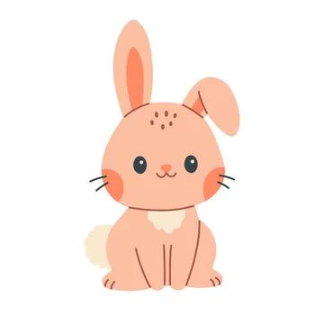 Cute flat vector illustration of a kawaii bunny rabbit with soft pastel colors Stock Illustration
