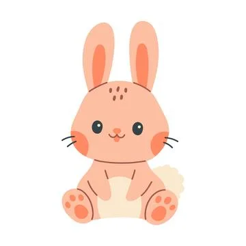 Cute flat vector illustration of a kawaii bunny rabbit with soft pastel colors Stock Illustration