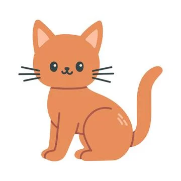 Cute flat vector illustration of an orange kawaii cat sitting and smiling Stock Illustration