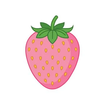 Cute flat vector illustration of a pink strawberry fruit with green leaves .. Stock Illustration