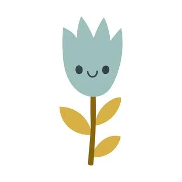 Cute flat vector illustration of a smiling tulip flower in pastel colors Stock Illustration
