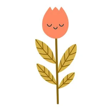 Cute flat vector illustration of a smiling tulip flower in pastel colors Stock Illustration