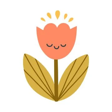 Cute flat vector illustration of a smiling tulip flower in pastel colors Stock Illustration