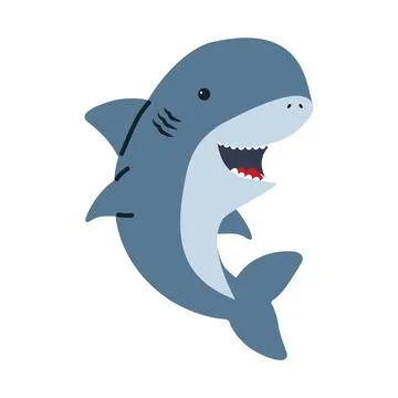Cute flat White shark cartoon Illustrazione stock