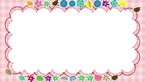 Cute Floral Cloud Frame Animation with Pink Plaid Background Stock Footage 345297287