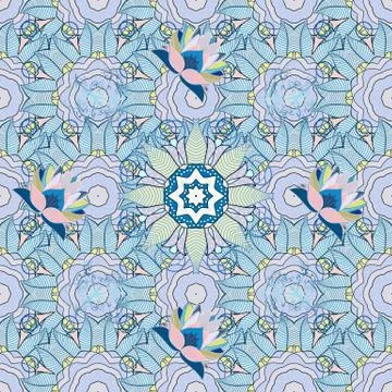 Cute floral elements. Seamless. Vector illustration. Flowers on neutral, blue an Stock Illustration