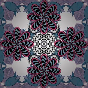 Cute floral elements. Vector illustration. Seamless. Flowers on blue, white and Stock Illustration