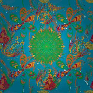 Cute floral elements. Vector illustration. Flowers on orange, green and blue col Stock Illustration