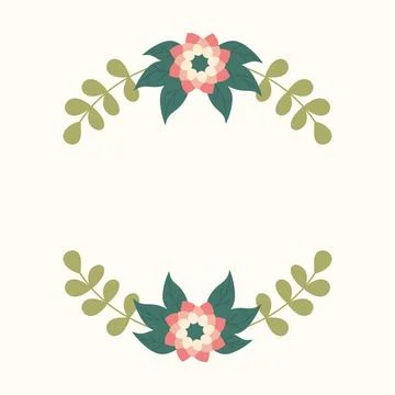 Cute floral frame, vector border with flowers and green leaves on white backg Stock Illustration