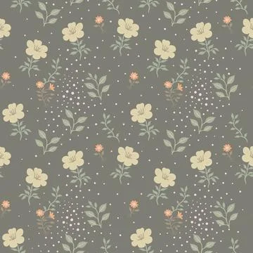 Cute floral pattern in the form of small flowers. Seamless vector texture. .. Stock Illustration