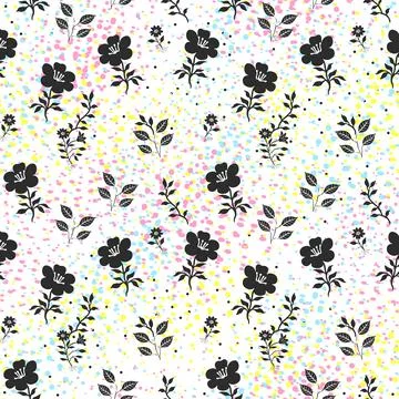 Cute floral pattern in the form of small flowers. Seamless vector texture. .. Stock Illustration