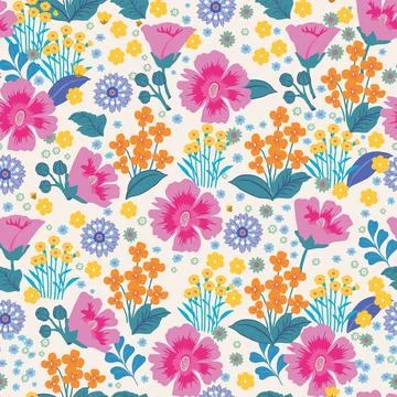 Cute floral pattern. Small and large multicolored flowers. White background.. Stock Illustration