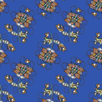 Cute floral pattern in the small flower. Abstract seamless pattern on orange, bl Stock Illustration